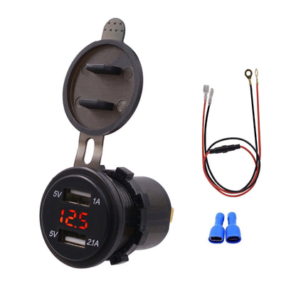 Universal Car Dual Port USB Charger Power Outlet Adapter 3.1A 5V IP66 with LED Digital Voltmeter + 60cm Cable, 3.1A Voltmeter + 60cm Cable(Green Light), 3.1A Voltmeter + 60cm Cable(Red Light), 3.1A Voltmeter + 60cm Cable(Blue Light)