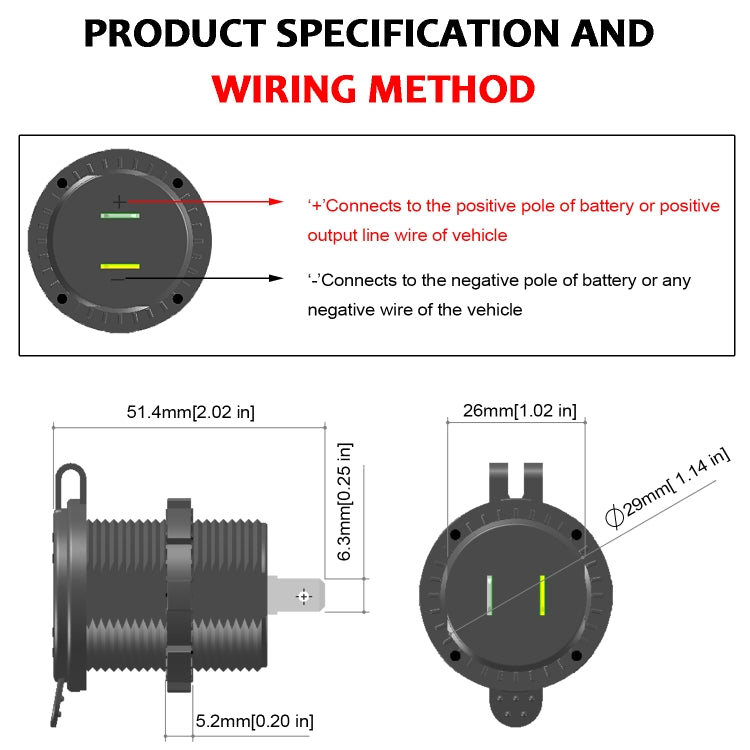 Universal Car QC3.0 Dual Port USB Charger Power Outlet Adapter 5V 2.4A IP66 with 60cm Cable, 2.4A + 60cm Cable(Blue Light), 2.4A + 60cm Cable (Green Light), 2.4A + 60cm Cable (Red Light), 2.4A + 60cm Cable (White Light)