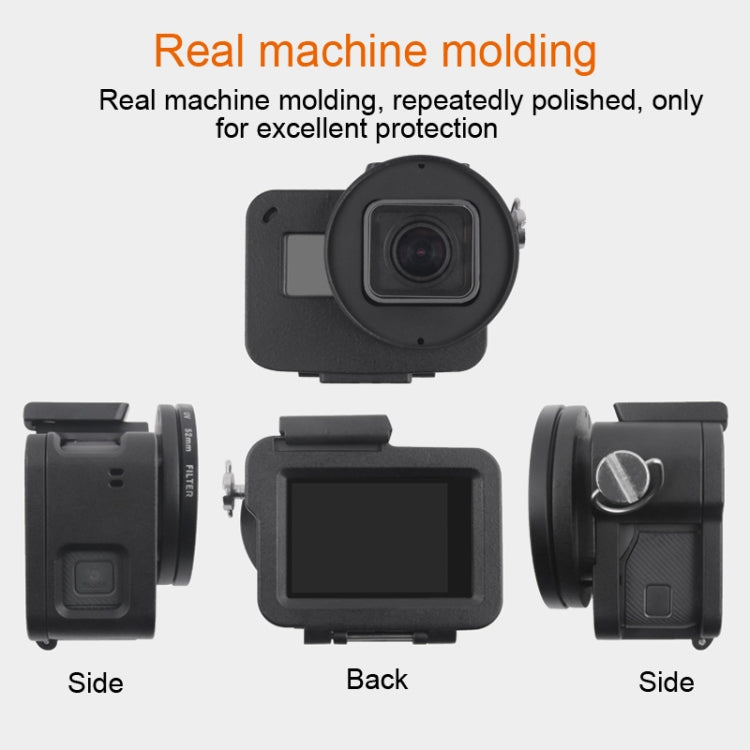 Housing Shell CNC Aluminum Alloy Protective Cage with Insurance Frame & 52mm UV Lens for GoPro HERO7 Black /6 /5, 52mm UV Black