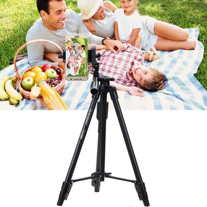 YUNTENG VCT-5208RM Aluminum Magnesium Alloy Leg Tripod Mount with Bluetooth Remote Control & Tripod Head & Phone Clamp for SLR Camera & Smartphones, Height: 125cm, VCT-5208