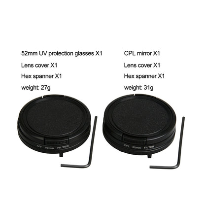 For GoPro HERO5 Proffesional 52mm Lens Filter(CPL Filter + Lens Protective Cap + Hex Spanner) & (UV Filter + Lens Protective Cap + Hex Spanner), 4 in 1