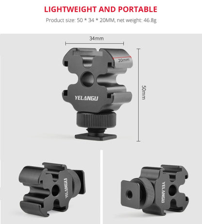 YELANGU YLG0601A A68 3-Head Cold Shoe Mount Adapter Microphone Flash Light Metal Holder Bracket, YELANGU A68 3-Head Cold Shoe