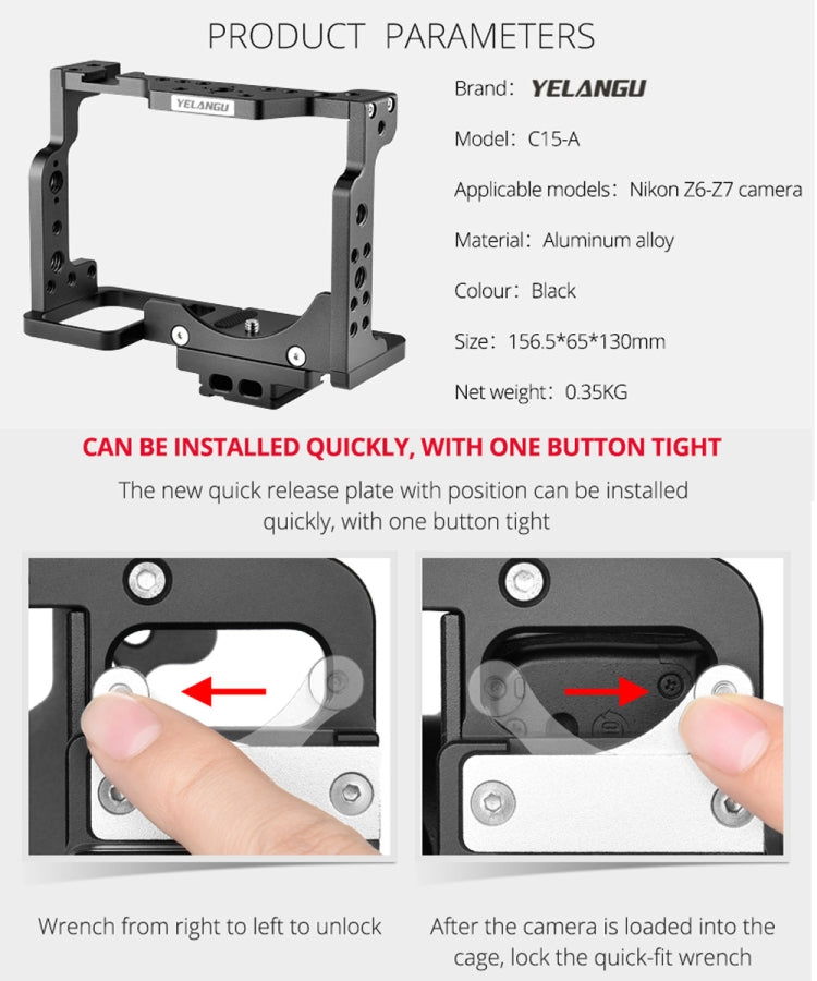 YELANGU C15-A YLG0711A-A01 Video Camera Cage Stabilizer for Nikon Z6 / Z7, YLG0711A-A01