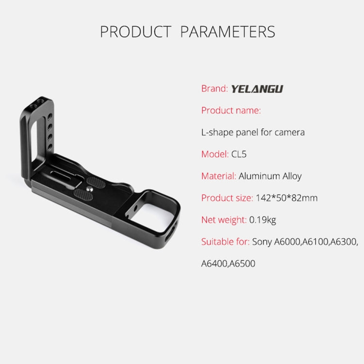 YELANGU YLG0715A 1/4 inch Vertical Shoot Quick Release L Plate Bracket Base Holder for Sony A6300 / A6000 / A6100 / A6400 / A6500, For Sony A6300