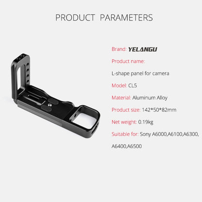 YELANGU YLG0715A 1/4 inch Vertical Shoot Quick Release L Plate Bracket Base Holder for Sony A6300 / A6000 / A6100 / A6400 / A6500, For Sony A6300