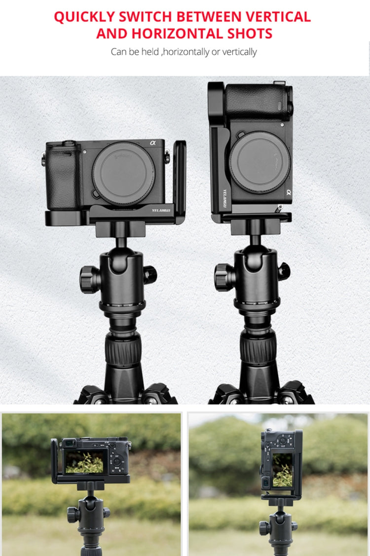 YELANGU YLG0715A 1/4 inch Vertical Shoot Quick Release L Plate Bracket Base Holder for Sony A6300 / A6000 / A6100 / A6400 / A6500, For Sony A6300