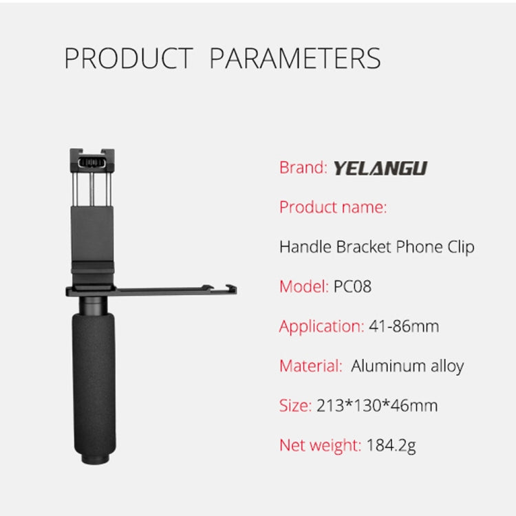 YELANGU PC08 YLG0117A Handheld Grip Holder Bracket with Mobile Phone Metal Clamp, Bracket