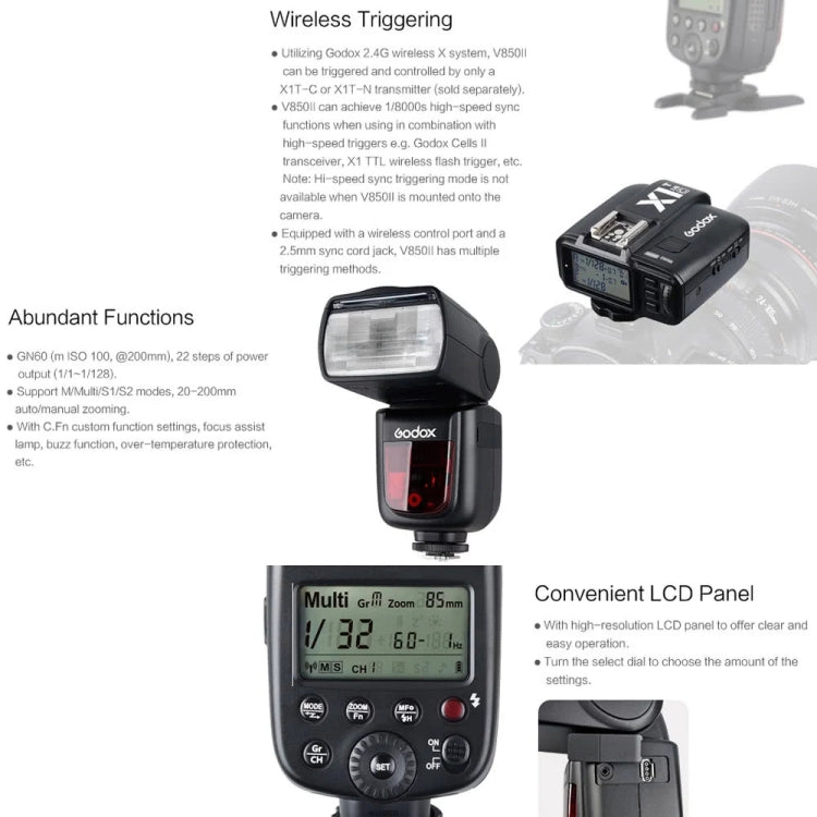 Godox V850II 2.4GHz Wireless 1/8000s HSS Flash Speedlite for Canon / Nikon DSLR Cameras, V850II