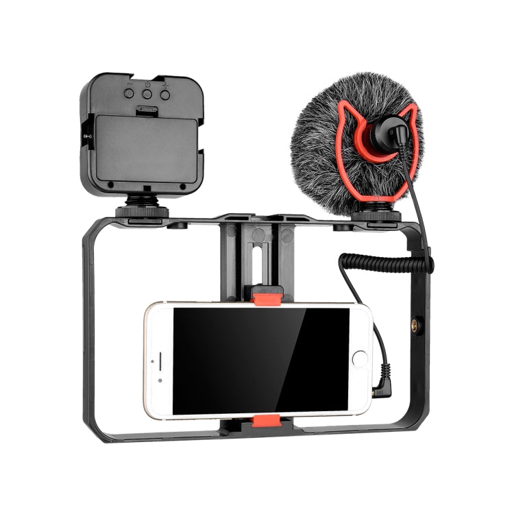 YELANGU PC202 YLG1801B Vlogging Live Broadcast LED Selfie Light Smartphone Video Rig Handle Stabilizer Bracket Kits with Microphone & Fill Light, PC202