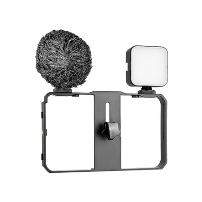 YELANGU PC202 YLG1801B Vlogging Live Broadcast LED Selfie Light Smartphone Video Rig Handle Stabilizer Bracket Kits with Microphone & Fill Light, PC202