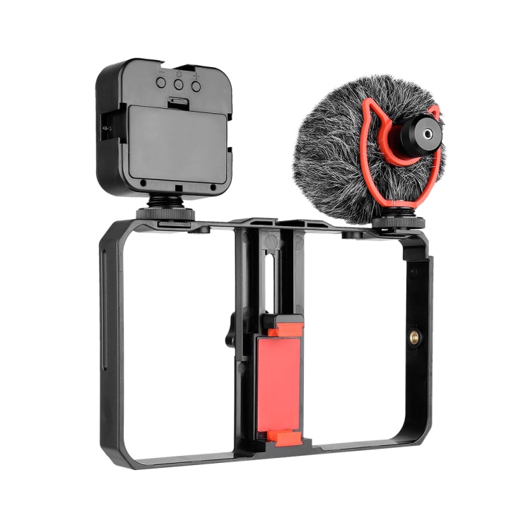 YELANGU PC202 YLG1801B Vlogging Live Broadcast LED Selfie Light Smartphone Video Rig Handle Stabilizer Bracket Kits with Microphone & Fill Light, PC202