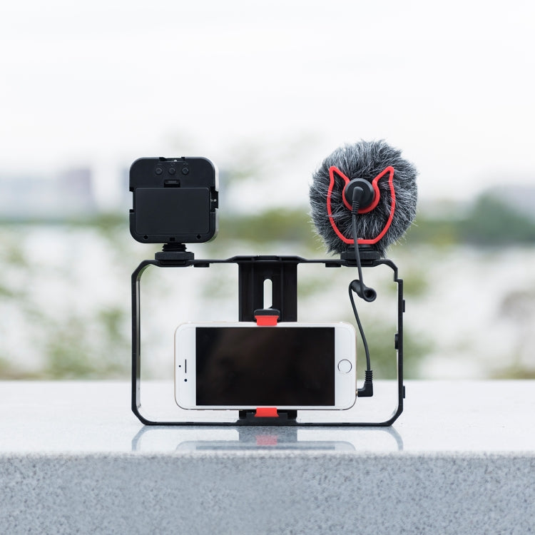 YELANGU PC202 YLG1801B Vlogging Live Broadcast LED Selfie Light Smartphone Video Rig Handle Stabilizer Bracket Kits with Microphone & Fill Light, PC202