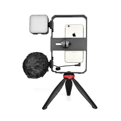 YELANGU PC204 YLG1801D Vlogging Live Broadcast LED Selfie Light Smartphone Video Rig Handle Stabilizer Bracket Kits with Microphone & Tripod, PC204