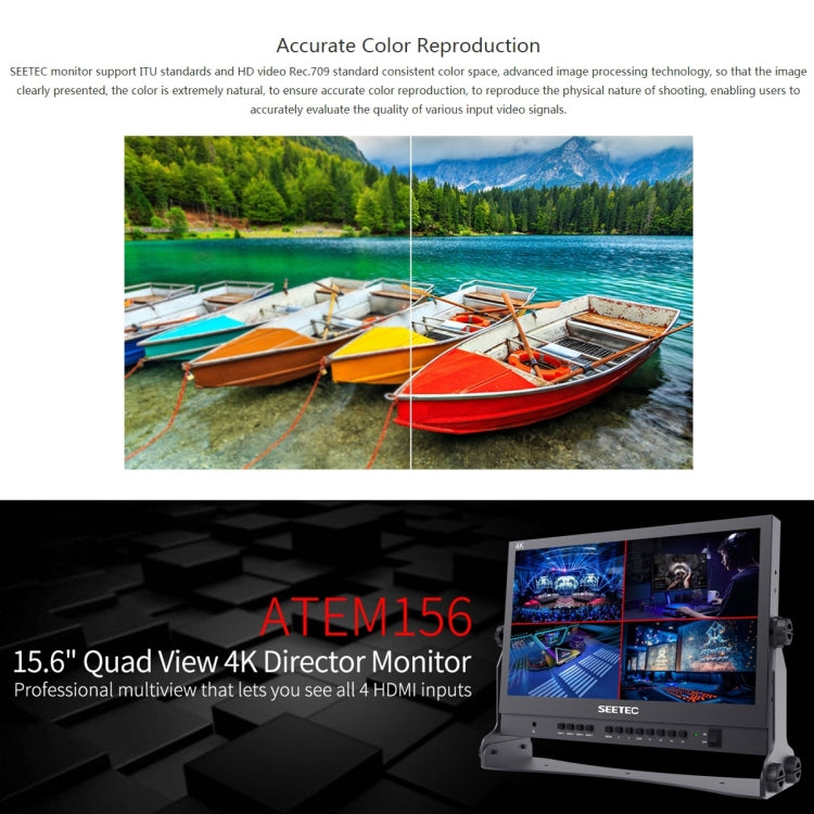 SEETEC ATEM156 1920x1080 15.6 inch IPS Screen HDMI 4K HD Live Broadcast Camera Field Monitor, Support Four Screen Split, ATEM156