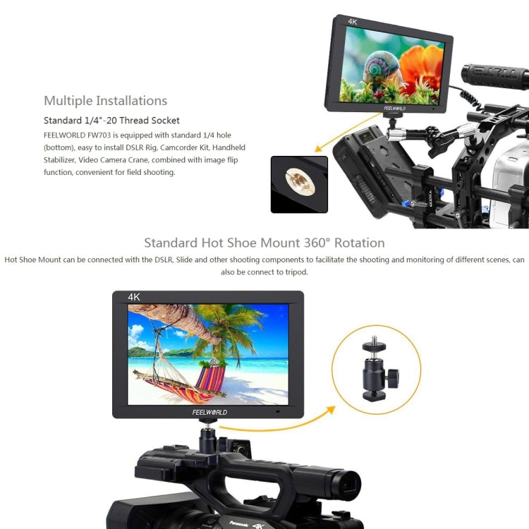 FEELWORLD FW703 1920x1200 7 inch IPS Screen HDMI 4K SDI Broadcast Camera Field Monitor, FW703