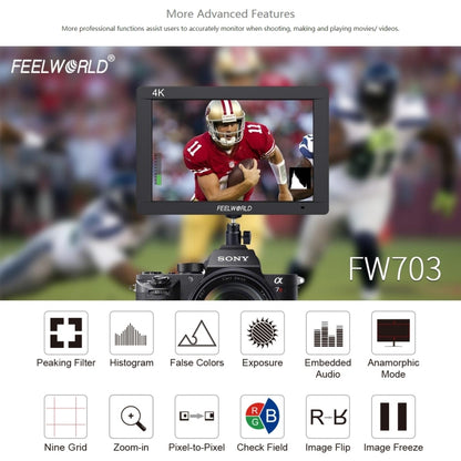 FEELWORLD FW703 1920x1200 7 inch IPS Screen HDMI 4K SDI Broadcast Camera Field Monitor, FW703