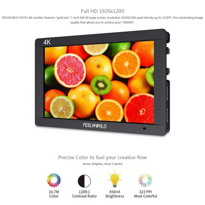 FEELWORLD FW703 1920x1200 7 inch IPS Screen HDMI 4K SDI Broadcast Camera Field Monitor, FW703