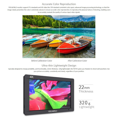 FEELWORLD FW703 1920x1200 7 inch IPS Screen HDMI 4K SDI Broadcast Camera Field Monitor, FW703