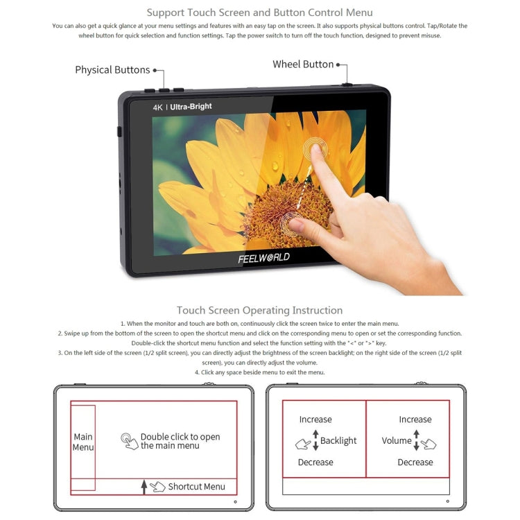 FEELWORLD LUT7 1920x1200 2200 nits 7 inch IPS Screen HDMI 4K Touch Screen Camera Field Monitor, LUT7