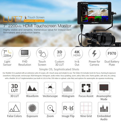 FEELWORLD LUT7 1920x1200 2200 nits 7 inch IPS Screen HDMI 4K Touch Screen Camera Field Monitor, LUT7