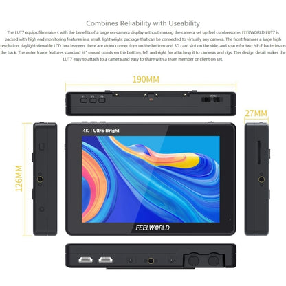 FEELWORLD LUT7 1920x1200 2200 nits 7 inch IPS Screen HDMI 4K Touch Screen Camera Field Monitor, LUT7