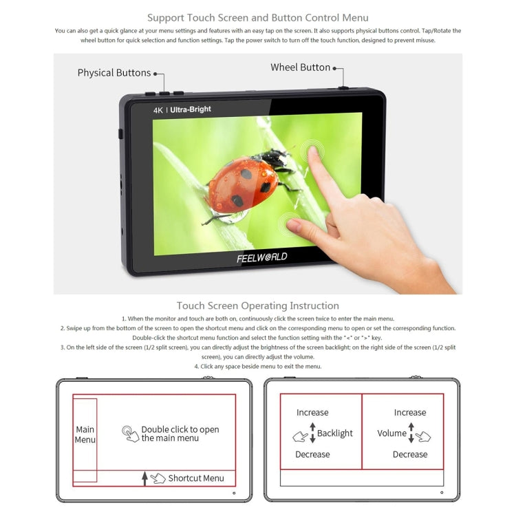 FEELWORLD LUT7S 1920x1200 2200 nits 7 inch IPS Screen HDMI 4K Touch Screen Camera Field Monitor, LUT7S