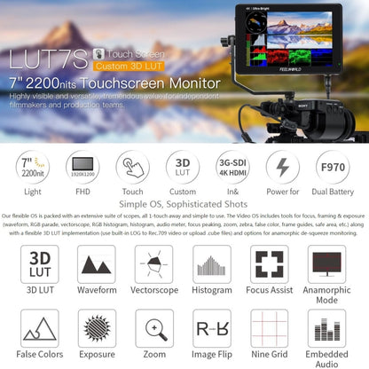 FEELWORLD LUT7S 1920x1200 2200 nits 7 inch IPS Screen HDMI 4K Touch Screen Camera Field Monitor, LUT7S