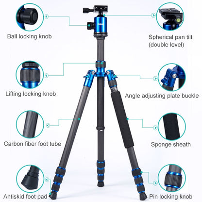 TRIOPO Oubao C-608S Adjustable Portable Carbon Fiber Tripod with Ball Head for SLR Camera, C-608S
