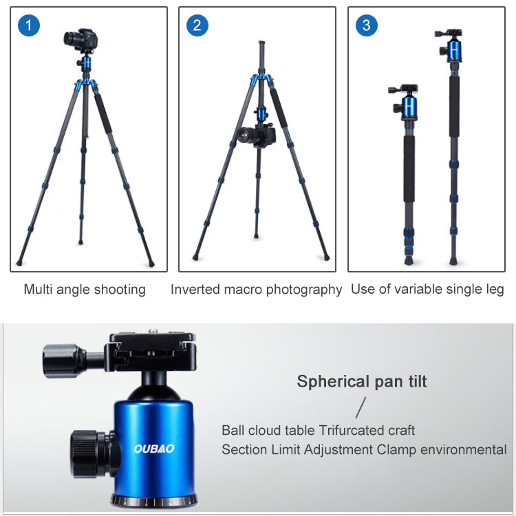 TRIOPO Oubao C-608S Adjustable Portable Carbon Fiber Tripod with Ball Head for SLR Camera, C-608S