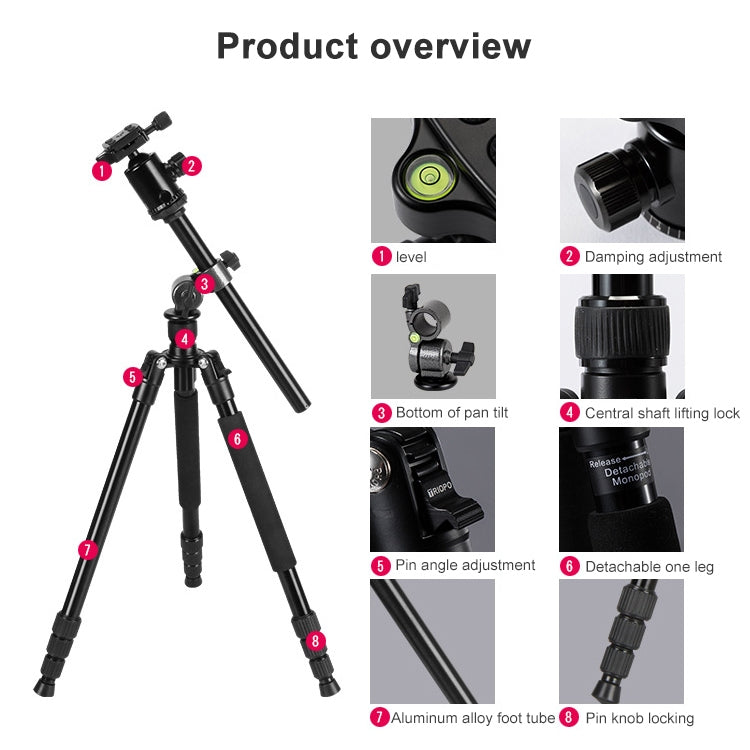 TRIOPO Oubao TA330 Horizontal Arm Tripod Mount Quick Release Center Column Boom Bracket with Tripod Ball-Head, TA330