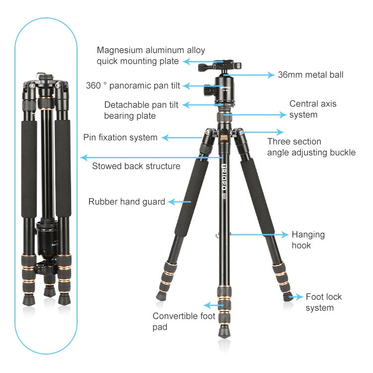 TRIOPO 554 Adjustable Portable  Aluminum Alloy Tripod with D-2A Ball Head for SLR Camera, 554