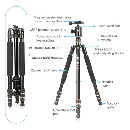 TRIOPO 554 Adjustable Portable  Aluminum Alloy Tripod with D-2A Ball Head for SLR Camera, 554