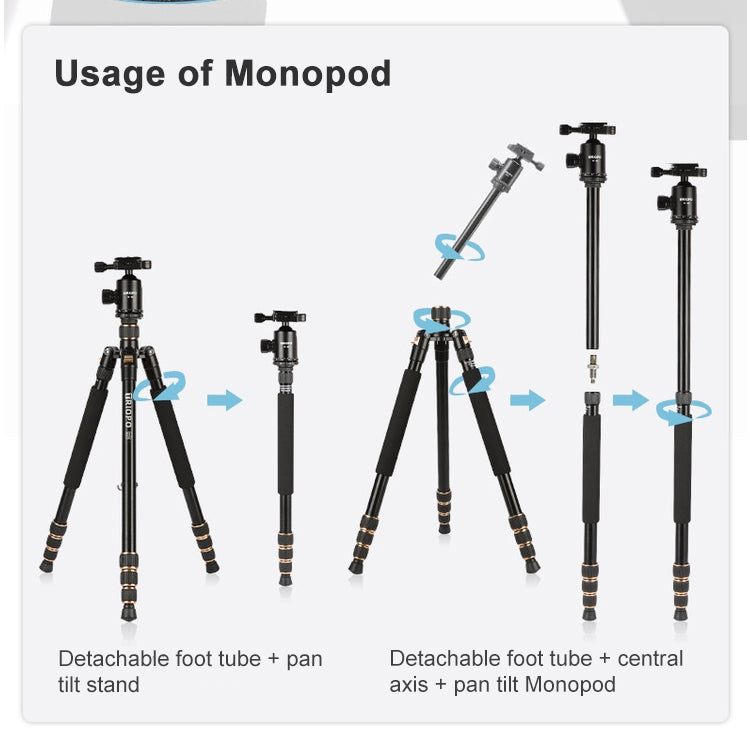TRIOPO 554 Adjustable Portable  Aluminum Alloy Tripod with D-2A Ball Head for SLR Camera, 554