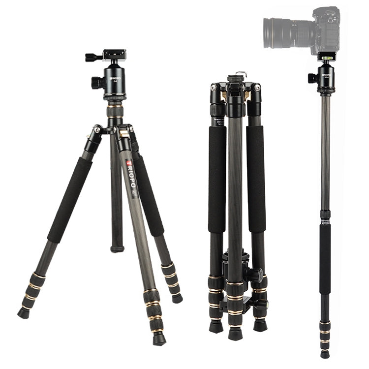 TRIOPO 853 Adjustable Portable Carbon Fiber Tripod with D2-A Ball Head for SLR Camera, 853