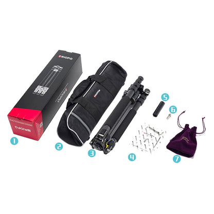 TRIOPO 853 Adjustable Portable Carbon Fiber Tripod with D2-A Ball Head for SLR Camera, 853