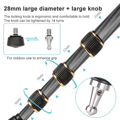 TRIOPO 853 Adjustable Portable Carbon Fiber Tripod with D2-A Ball Head for SLR Camera, 853