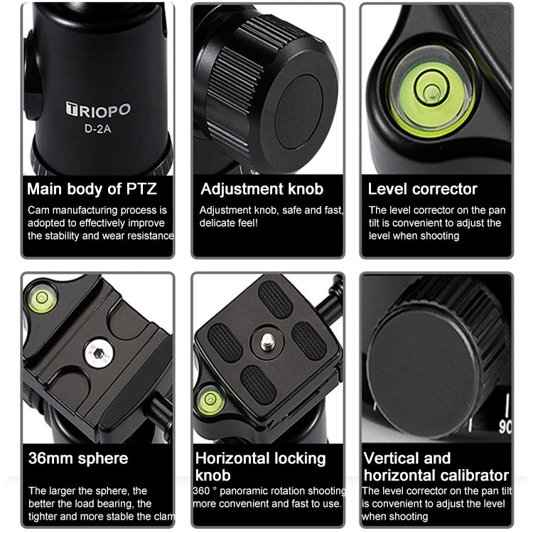 TRIOPO 853 Adjustable Portable Carbon Fiber Tripod with D2-A Ball Head for SLR Camera, 853