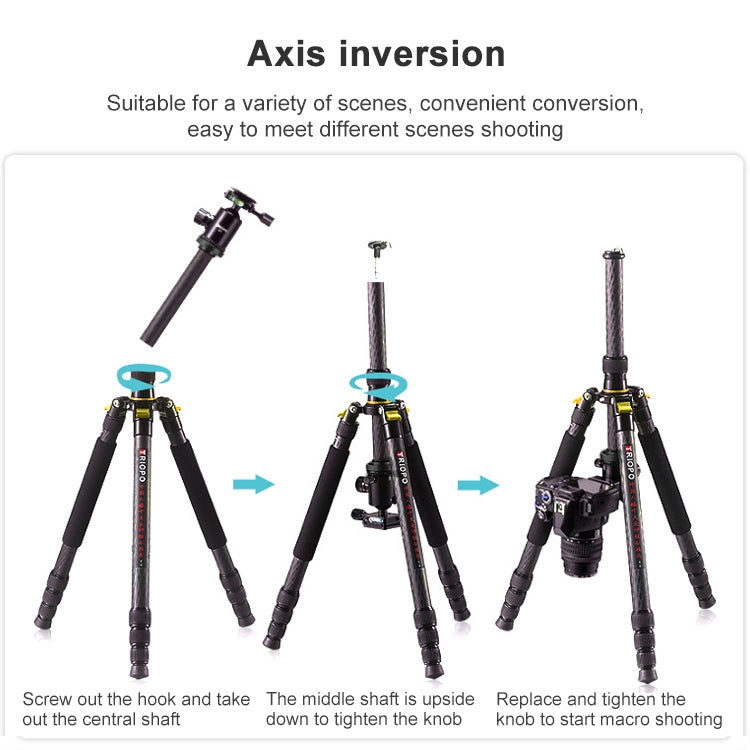 TRIOPO 853 Adjustable Portable Carbon Fiber Tripod with D2-A Ball Head for SLR Camera, 853