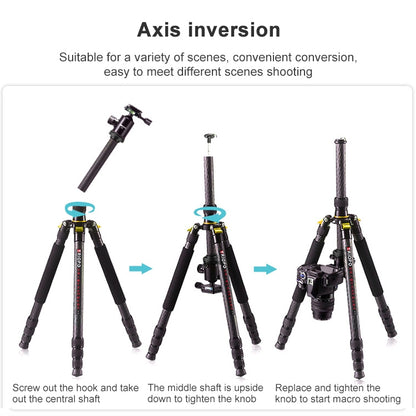 TRIOPO 853 Adjustable Portable Carbon Fiber Tripod with D2-A Ball Head for SLR Camera, 853