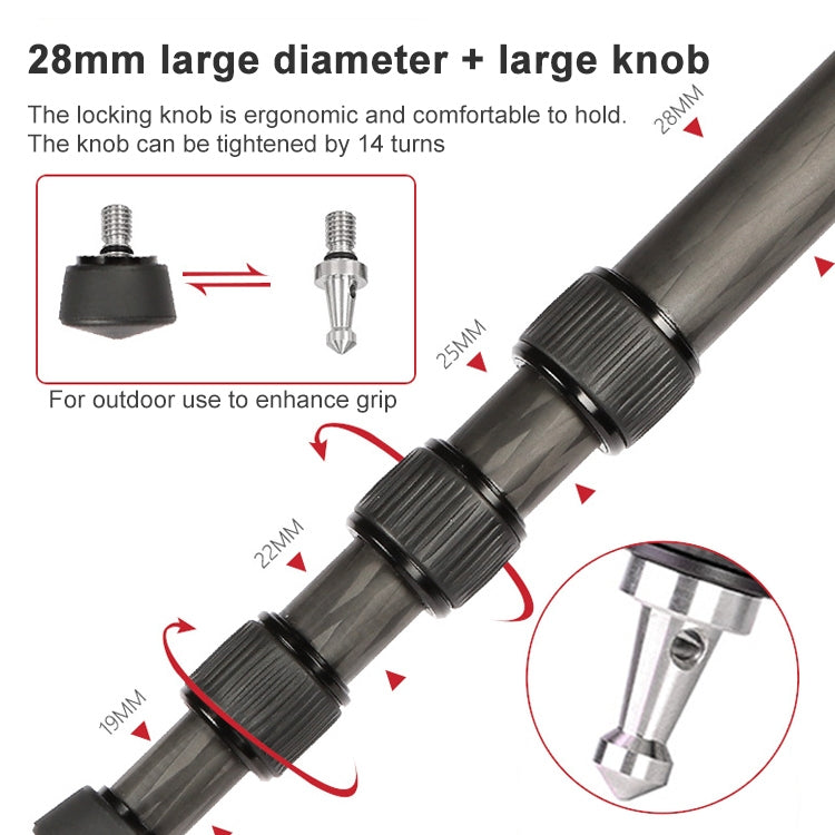 TRIOPO 888 Adjustable Portable Carbon Fiber Tripod with Q-2 Ball Head for SLR Camera, Pipe diameter: 28cm, 888
