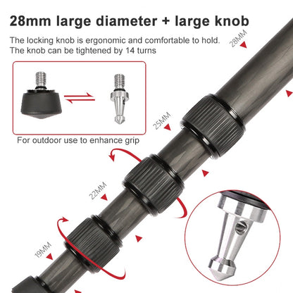 TRIOPO 888 Adjustable Portable Carbon Fiber Tripod with Q-2 Ball Head for SLR Camera, Pipe diameter: 28cm, 888