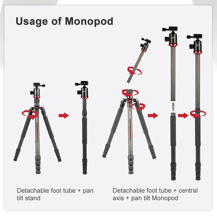 TRIOPO 888 Adjustable Portable Carbon Fiber Tripod with Q-2 Ball Head for SLR Camera, Pipe diameter: 28cm, 888