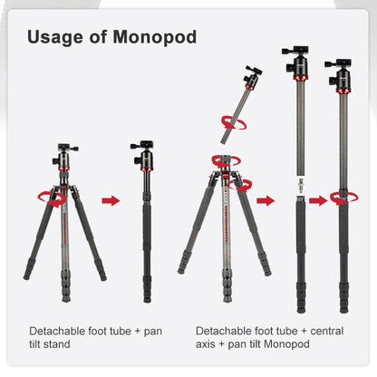 TRIOPO 888 Adjustable Portable Carbon Fiber Tripod with Q-2 Ball Head for SLR Camera, Pipe diameter: 28cm, 888