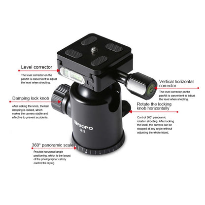 TRIOPO T259G+Q2 Adjustable Portable Carbon Fiber Tripod with Q-2 Ball Head for SLR Camera, T259G+Q2