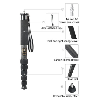 BEXIN P306C Portable Travel Outdoor DSLR Camera Carbon Fiber Monopod Holder, P306C