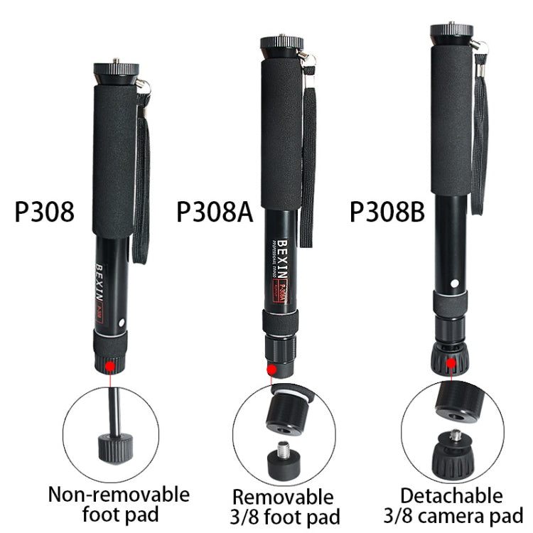 BEXIN P308A Portable Travel Outdoor DSLR Camera Aluminum Alloy Monopod Holder, P308A