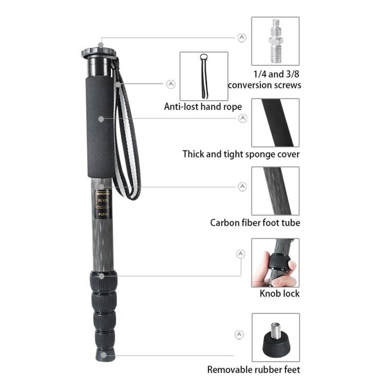 BEXIN P285-C Portable Travel Outdoor DSLR Camera Carbon Fiber Monopod Holder, P285-C