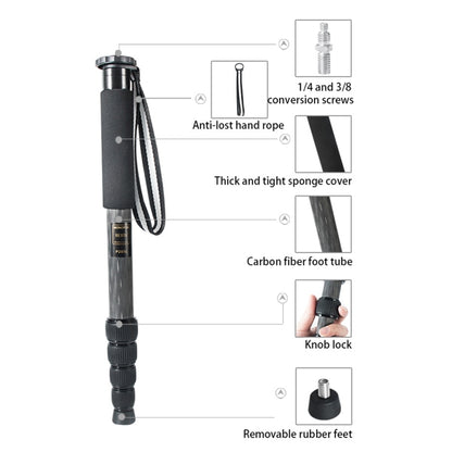 BEXIN P285-C Portable Travel Outdoor DSLR Camera Carbon Fiber Monopod Holder, P285-C