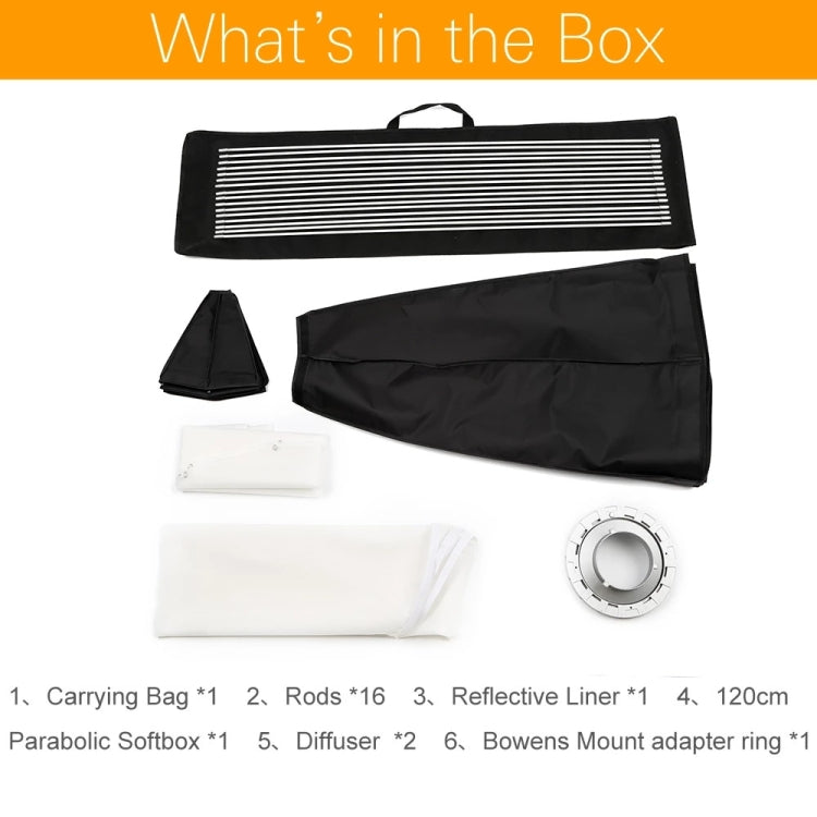 Godox P120L Diameter 120cm Parabolic Softbox Reflector Diffuser for Studio Speedlite Flash Softbox, P120L