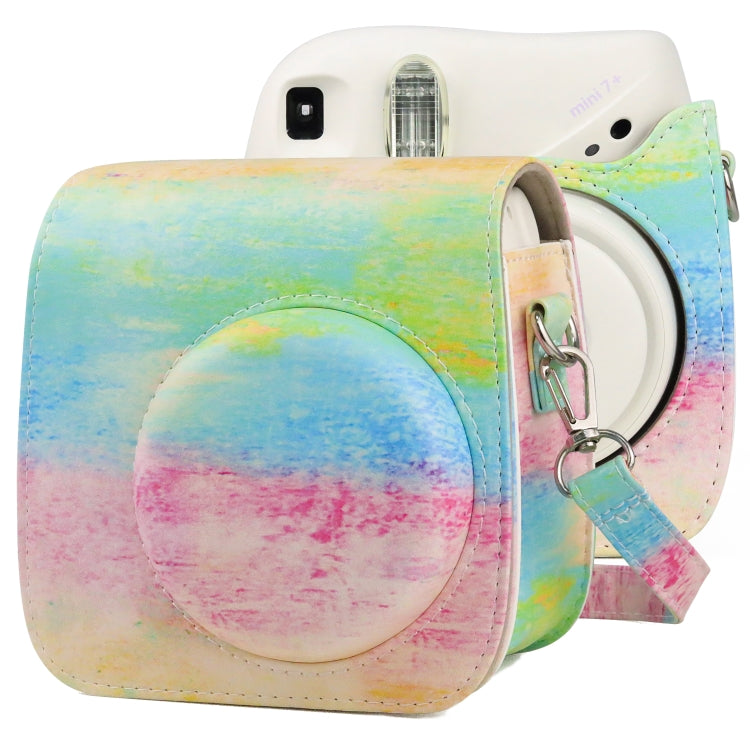 Oil Paint Full Body PU Leather Case Camera  Bag with Strap for FUJIFILM instax mini 7+, Oil Paint
